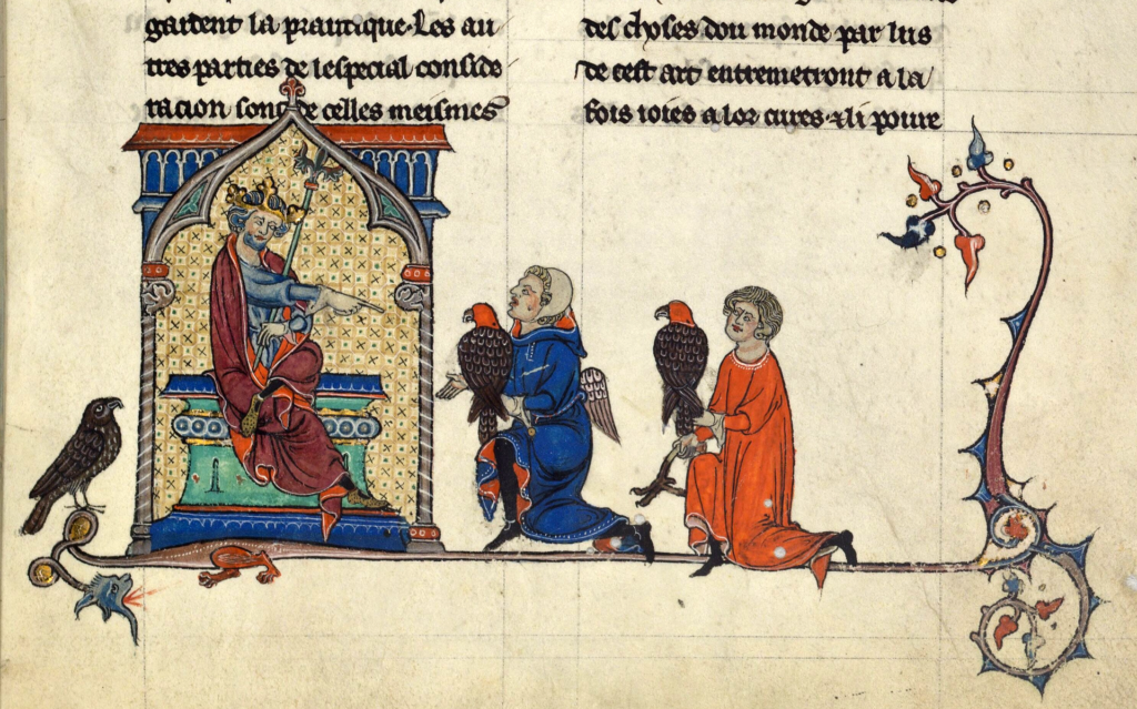 Federico II, De arte venandi cum avibus, Parigi, Bibliothèque Nationale de France, m. Français 12400 f. 3r., (sec. XIII).